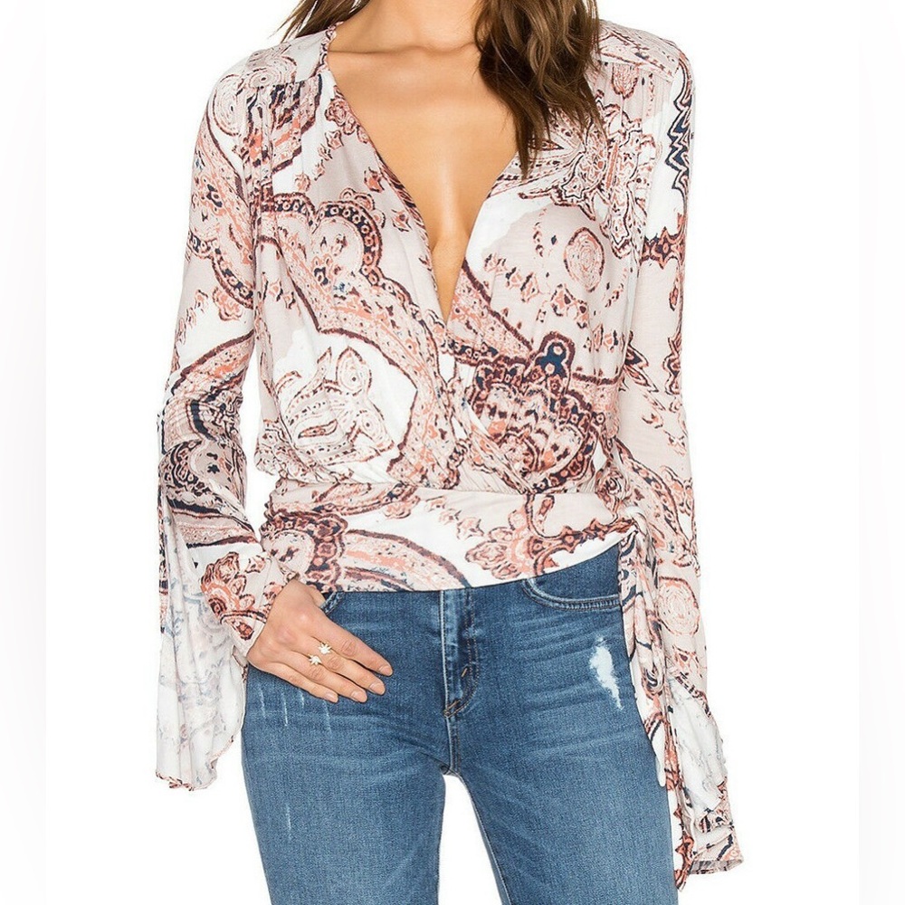 Free People Fiona Paisley Print Wrap Long Sleeve Top